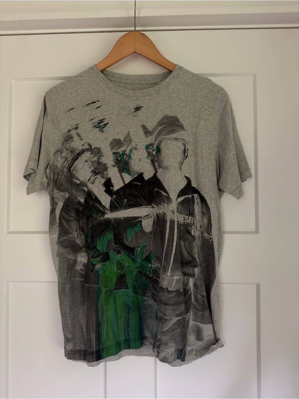 Diesel Gray Graphic Short Sleeve Tee with Green Print